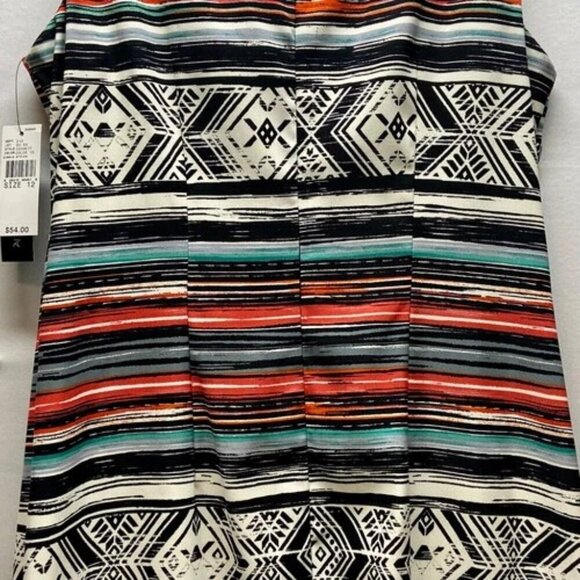 AB Studio Dress Women's 12 Black White Multicolor Stripe Geo Print Design NWT - Picture 9 of 16